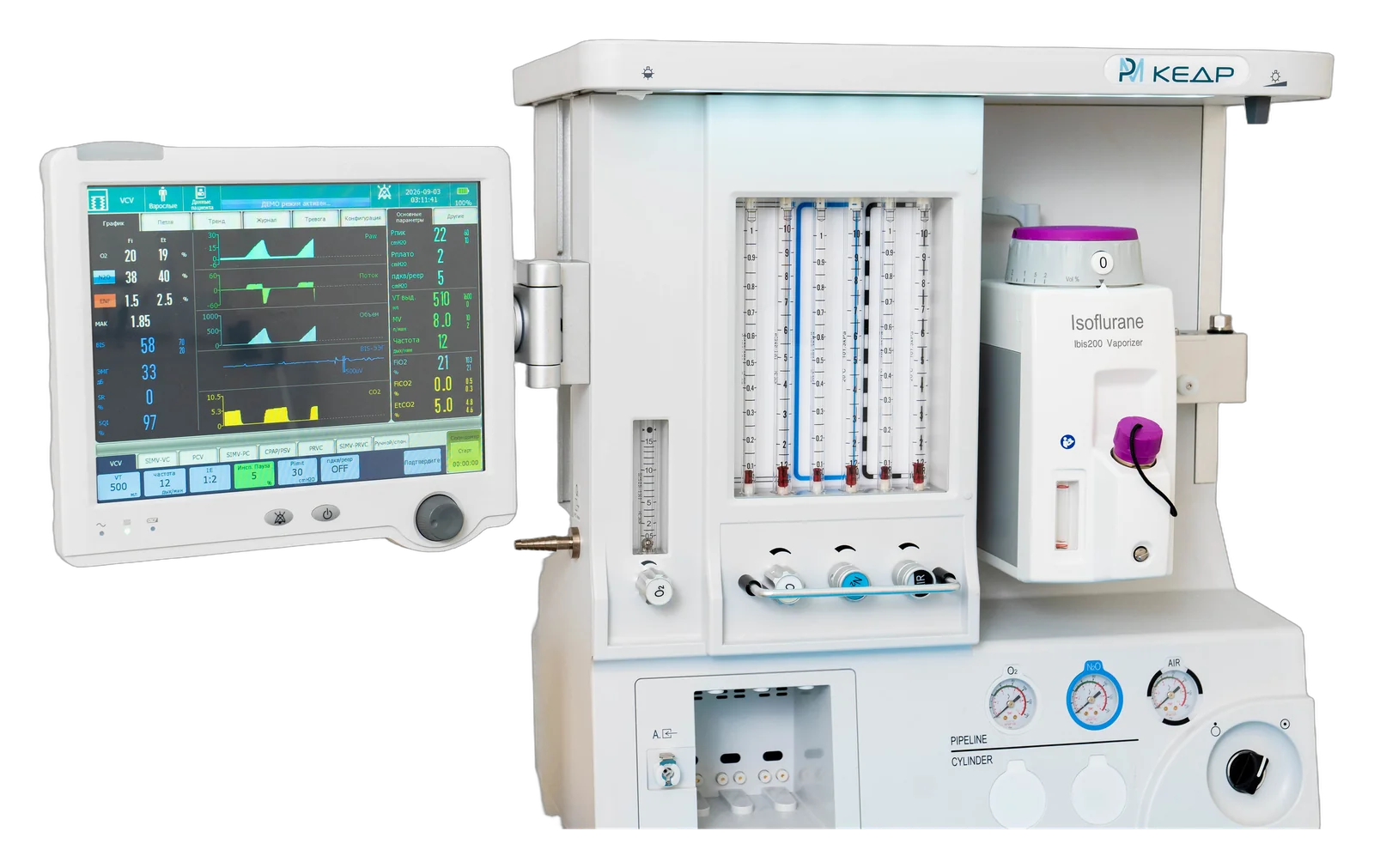 Kedr K10 — monitor and gas block with flowmeters
